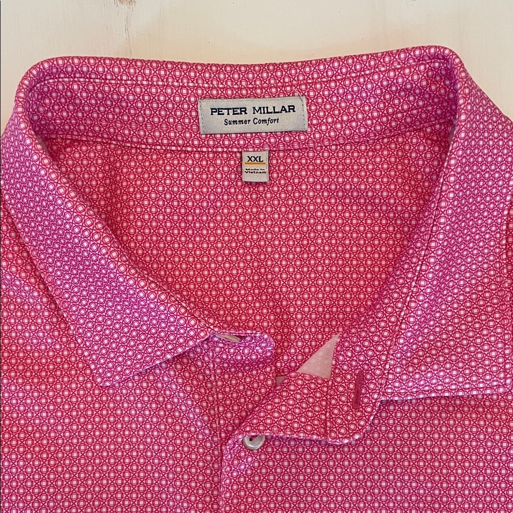 Peter Millar Pink Microdot Short Sleeve Polo